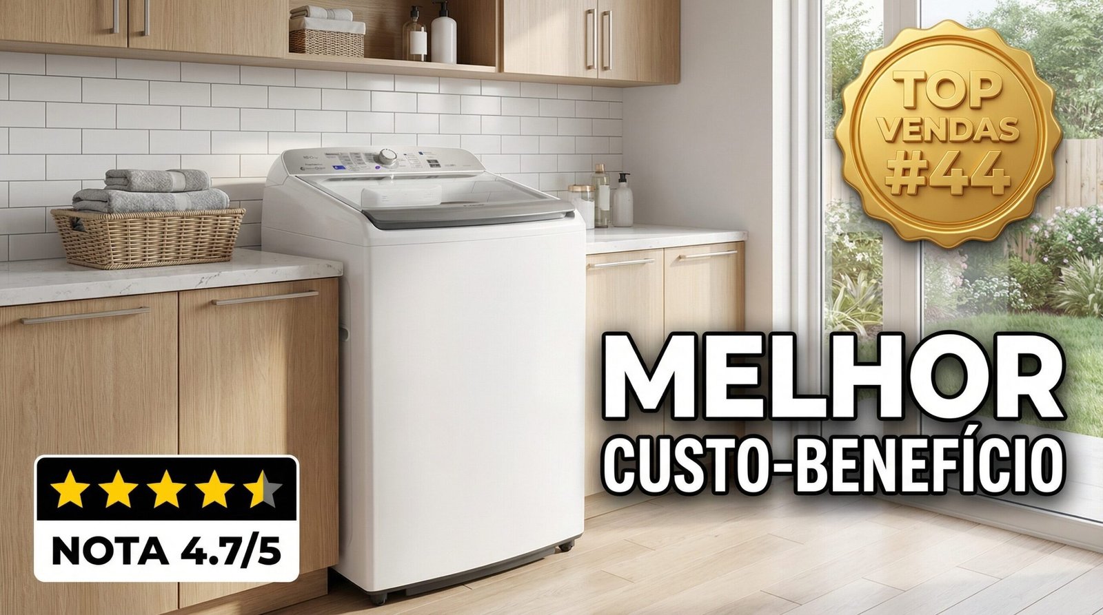 Máquina de Lavar Panasonic 16kg modelo NA-F160B6WA em lavanderia moderna, destaque para melhor custo-benefício