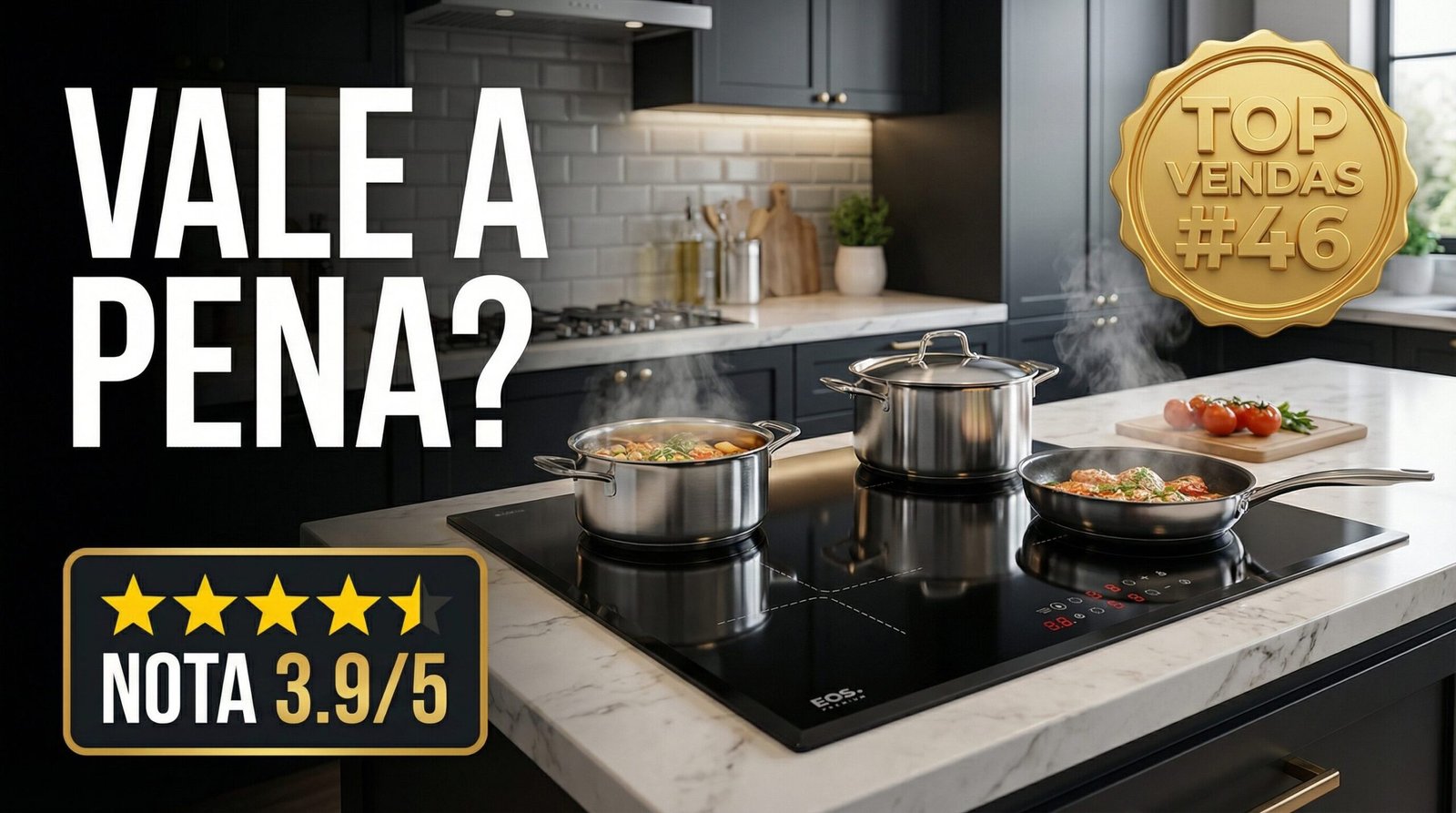 Cooktop de Indução Eos com 4 bocas, painel touch e avaliação 3.9 de 5 estrelas