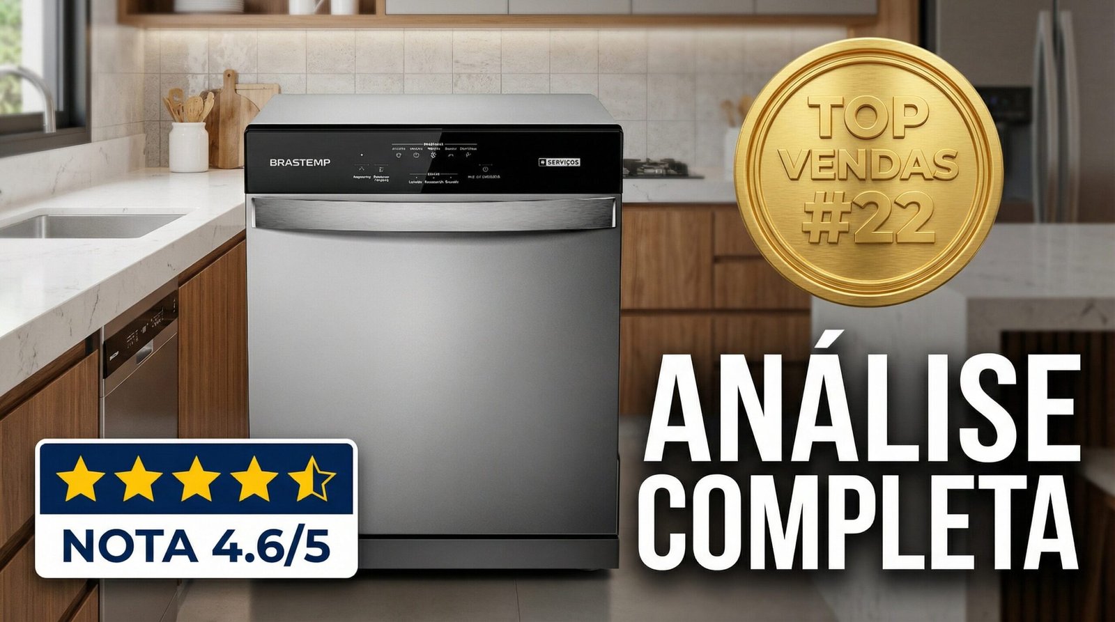 Lava louças Brastemp 8 serviços cor cinza modelo BLF08BS com nota 4.6 de 5 e selo de Top Vendas #22