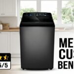 Máquina de lavar Panasonic 18kg Titânio com tecnologia antibactéria em ambiente moderno, nota 4.5 de 5 estrelas e destaque de melhor custo-benefício