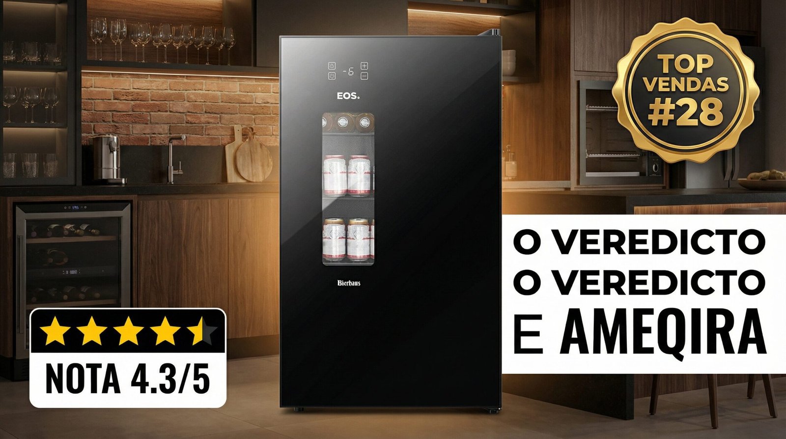 Cervejeira EOS Bierhaus 100L - Porta de vidro espelhado, tecnologia Frost Free e nota 4.3/5 pelos usuários.