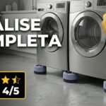 Calços de borracha redondos pretos usados para elevar lavadora e secadora, com selo de top vendas e avaliação de 4 estrelas