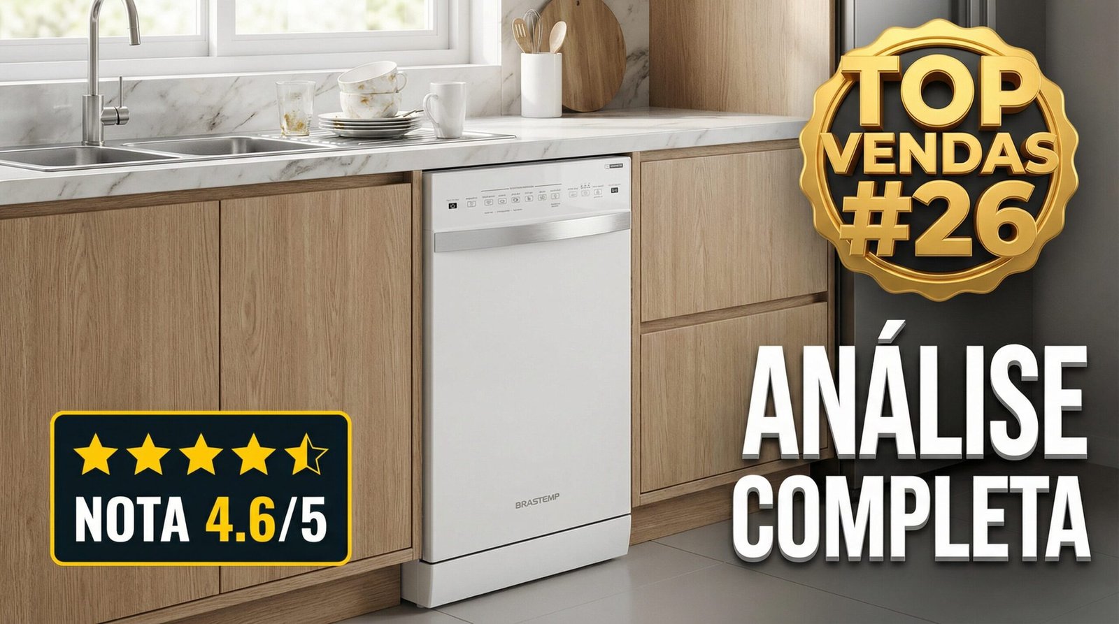 Lava-louças Brastemp 10 serviços modelo BLF10BB branca embutida em cozinha moderna com avaliação 4.6 de 5 estrelas