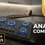 Cooktop a gás Mondial de 5 bocas modelo CTG-02, com visual moderno em preto e inox instalado em cozinha planejada