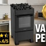 Fogão Atlas 4 bocas preto modelo Mônaco Top Glass em cozinha moderna, com selo de top vendas #39 e nota 4.6 de 5 estrelas