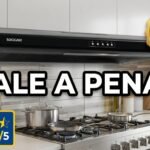 Depurador de ar Suggar Slim 80cm preto instalado acima de fogão com texto 'Vale a pena?' e selo de top vendas