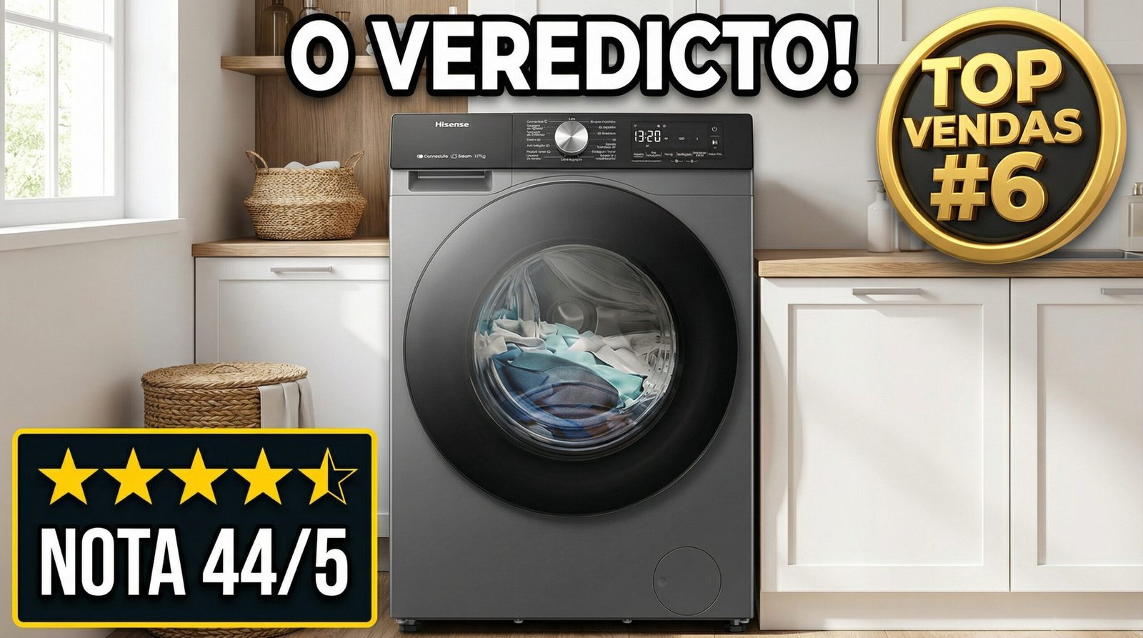 Máquina Lava e Seca Hisense 11kg Lavagem / 7kg Secagem com Wi-Fi, Steam e motor inverter: Nota 4.4/5 e entre os TOP 6 em vendas.