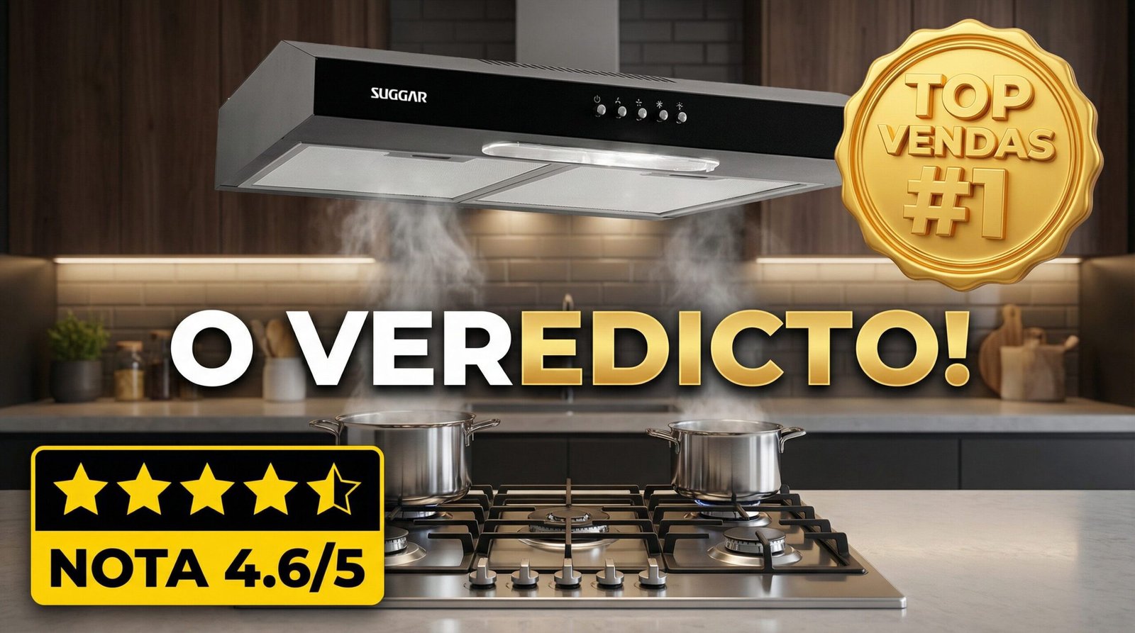 Depurador de Ar Suggar Slim 60cm Preto com 3 velocidades, modelo DPS162PT, destacado com avaliação 4.6 de 5